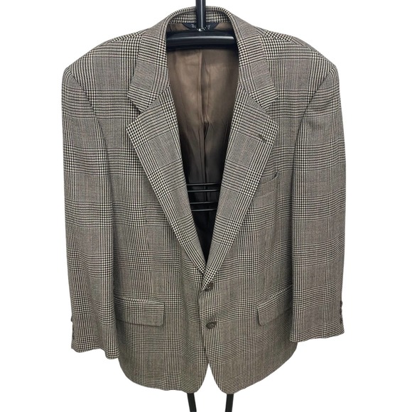 Mens Vintage Burberrys Houndstooth Plaid Brown Suit Jacket 44 L/XL - Picture 3 of 11